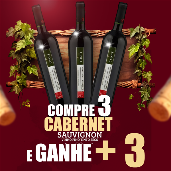 COMPRE 3 E GANHE MAIS 3 GARRRAFAS  Vinho Tinto Fino Cabernet Sauvignon 750 Ml